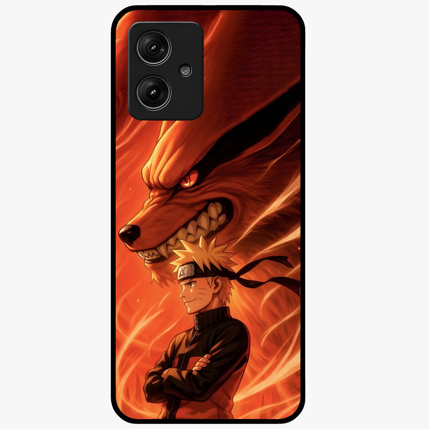 Nine Tails Legacy Glass Case showing flat back view with powerful nine-tailed fox inspired artwork and glossy glass finish.