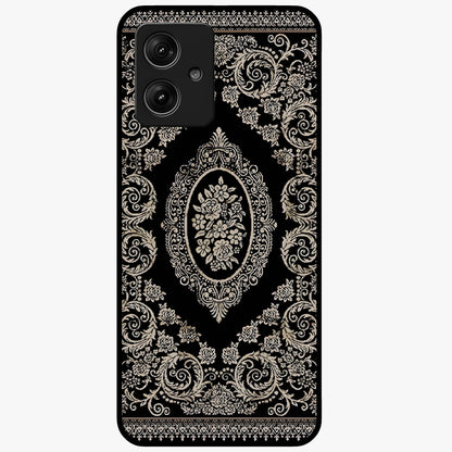 Noir Bloom Elegance Glass Case showing flat back view with elegant dark floral artwork and glossy glass finish.