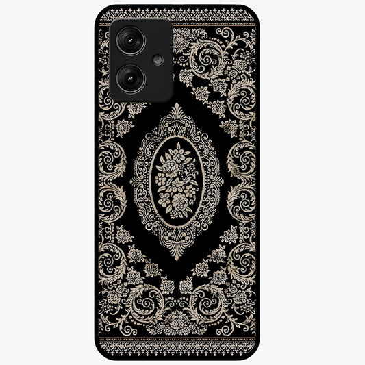 Noir Bloom Elegance Glass Case showing flat back view with elegant dark floral artwork and glossy glass finish.
