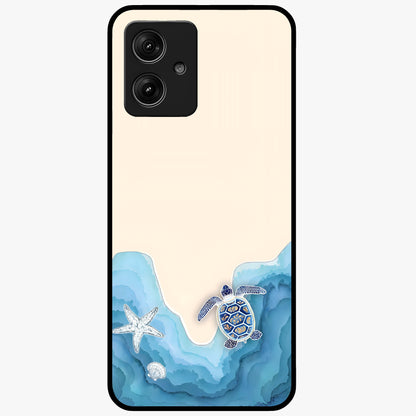 Ocean Drift Turtle Glass Case showing flat back view with sea turtle artwork and glossy glass finish.