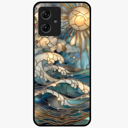 Oceanic Stained Printed Glass Case showing flat back view with ocean inspired stained pattern artwork and glossy glass finish.