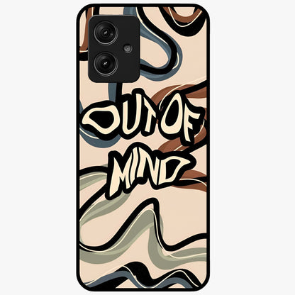 Out Of Mind Glass Case showing flat back view with expressive typography artwork and glossy glass finish.