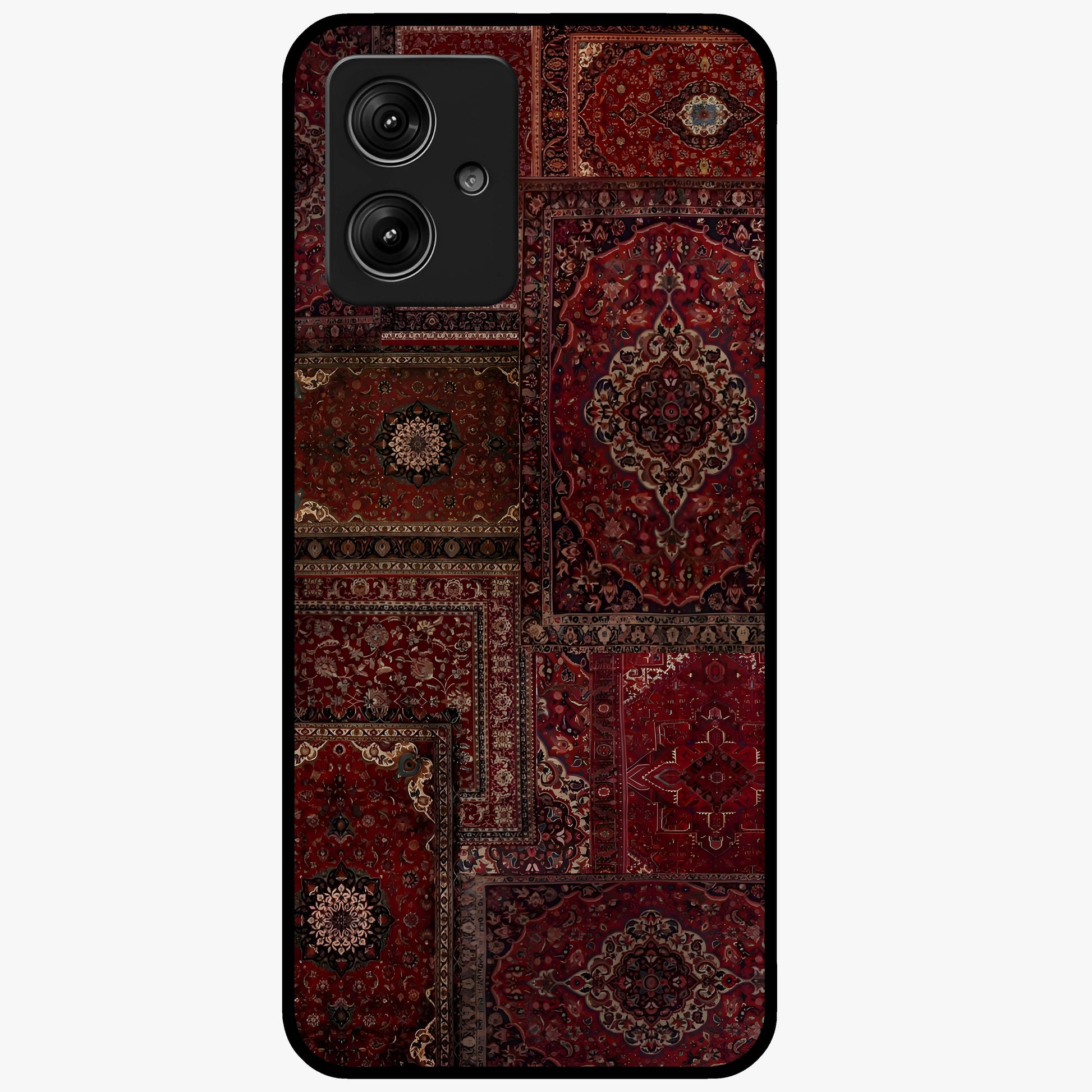 Persian Inspired Glass Case showing flat back view with ornate Persian style pattern artwork and glossy glass finish.