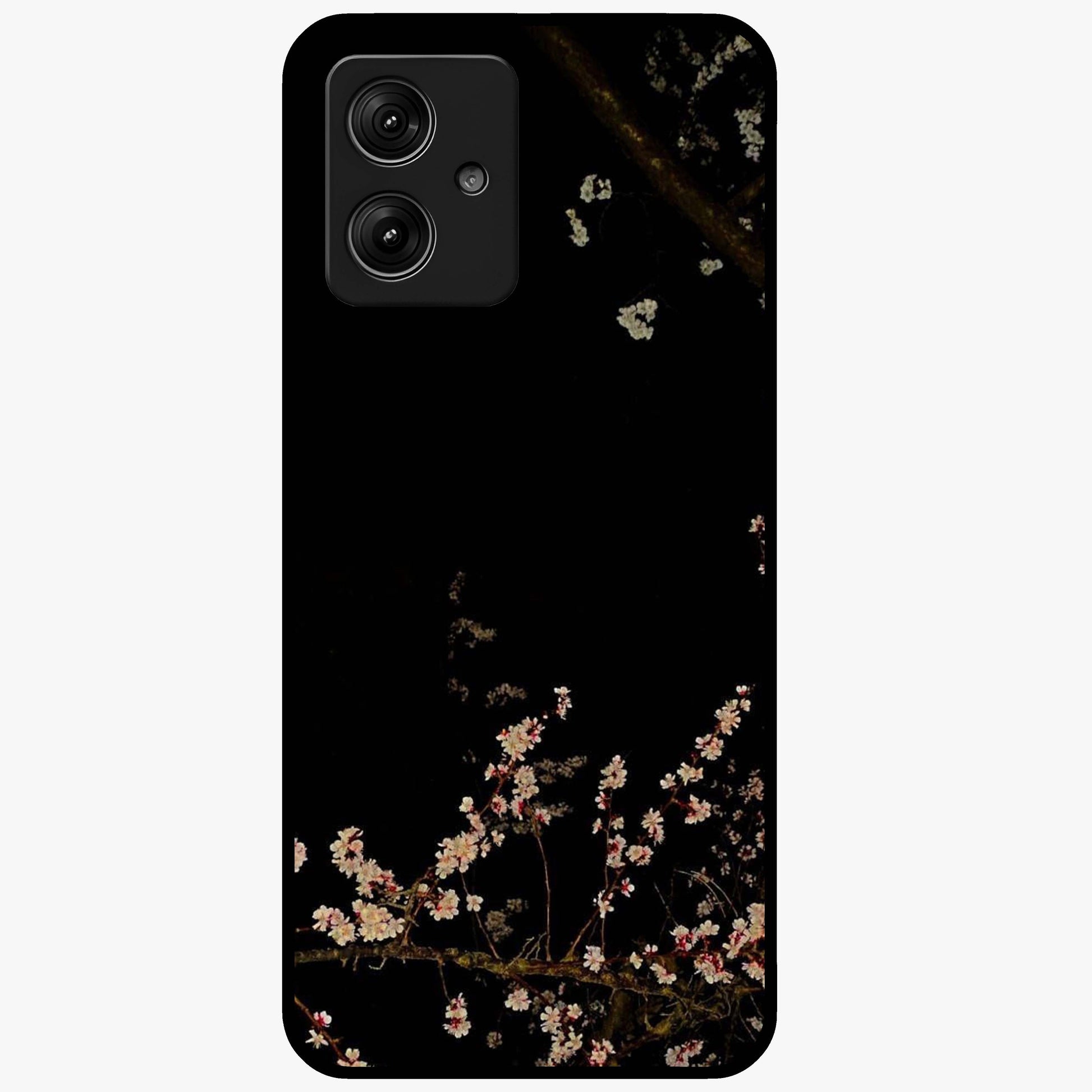 Petal Dream Tapestry Glass Case showing flat back view with intricate floral tapestry artwork and glossy glass finish.