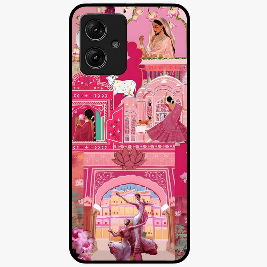 Pink Love Drops Glass Case showing flat back view with playful pink heart drops artwork and glossy glass finish.
