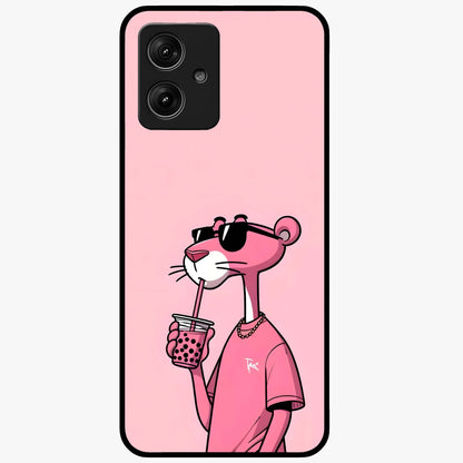 Pink Panther Glass Case showing flat back view with iconic pink panther artwork and glossy glass finish.