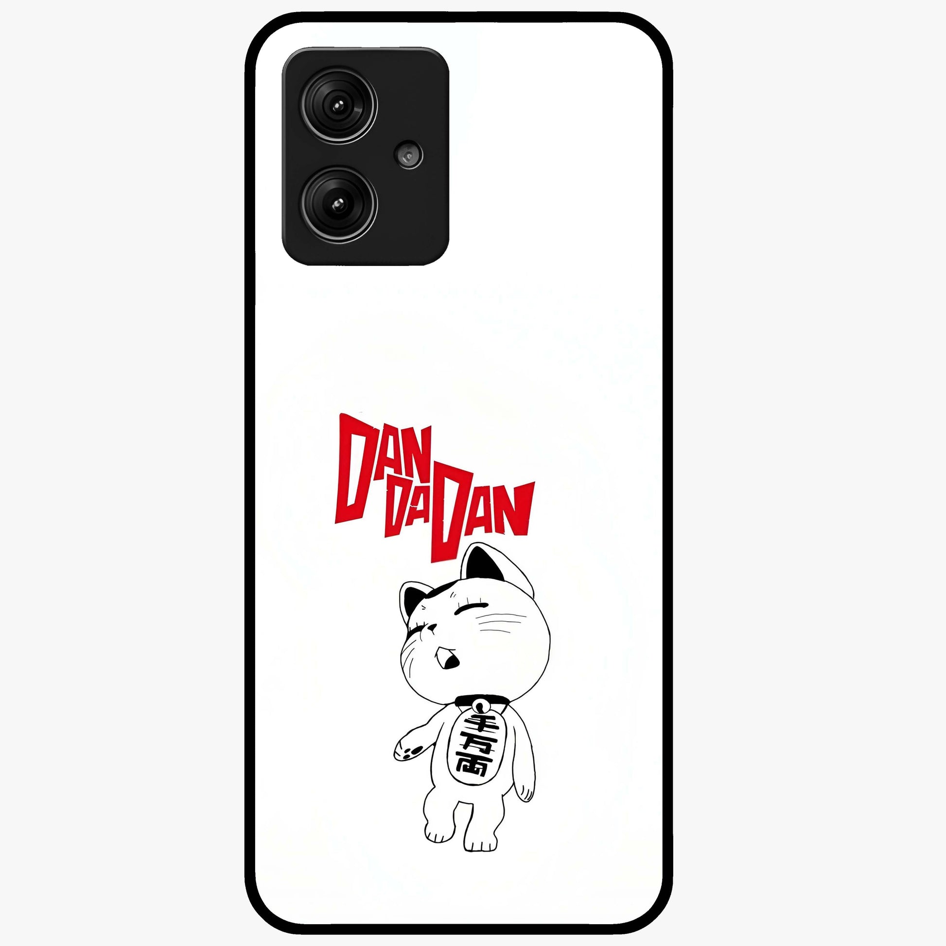 Playful Spirit Charm Glass Case showing flat back view with cheerful charm themed artwork and glossy glass finish.