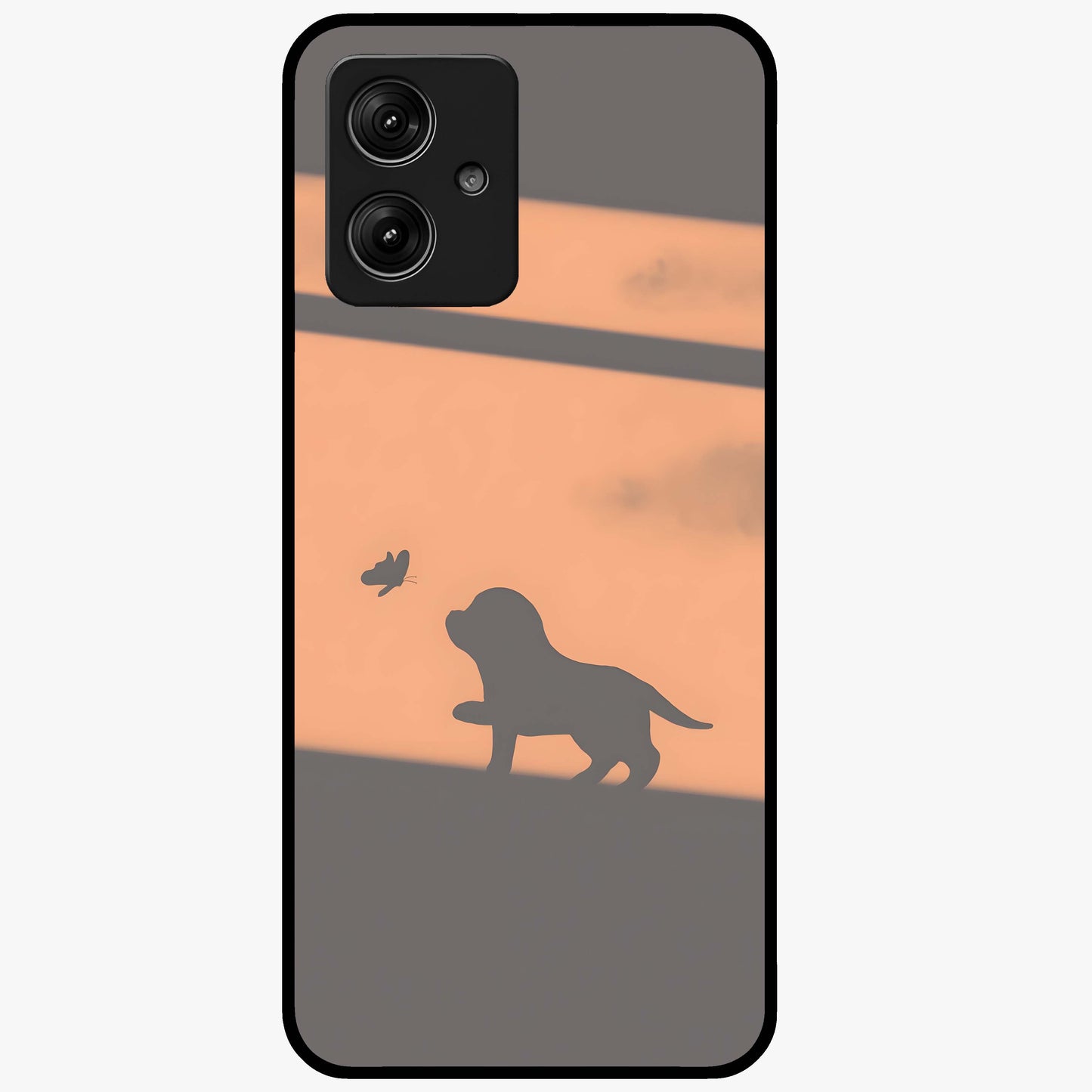 Puppy Shadow Art Glass Case showing flat back view with cute puppy shadow style artwork and glossy glass finish.