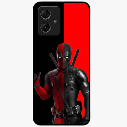 Red & Black Deadpool Theme Glass Case showing flat back view with bold comic inspired artwork and glossy glass finish.