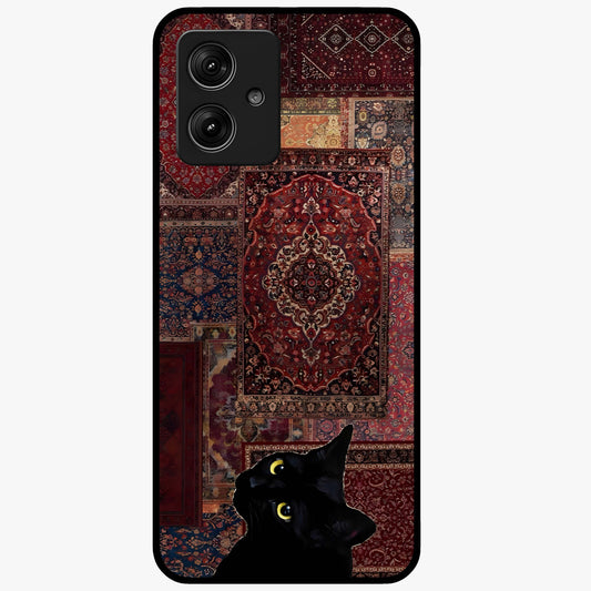 Regal Magic Cat Apple Glass Case showing flat back view with magical cat artwork holding apple and glossy glass finish.