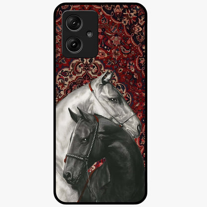 Regal Stallion Tapestry Glass Case showing flat back view with majestic horse tapestry artwork and glossy glass finish.