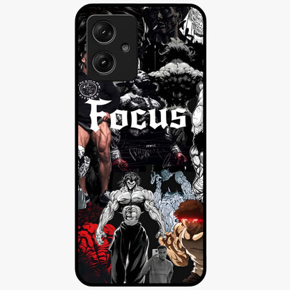 Relentless Power Focus Glass Case showing flat back view with motivational typography artwork and glossy glass finish.