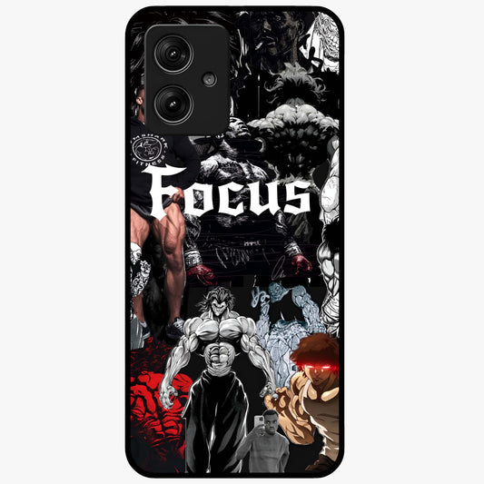 Relentless Power Focus Glass Case showing flat back view with motivational typography artwork and glossy glass finish.