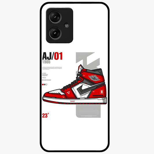 Retro Sneaker Blueprint Glass Case showing flat back view with sneaker blueprint style artwork and glossy glass finish.