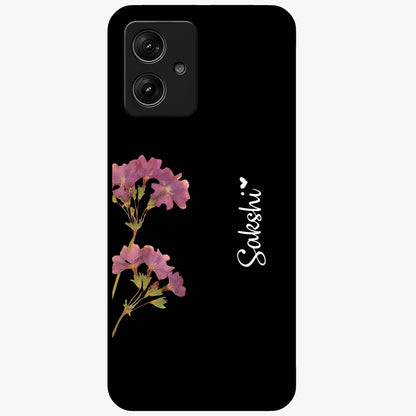 Riching Lavender Flower Custom Name Glass Case showing flat back view with lavender floral artwork and personalized name design.