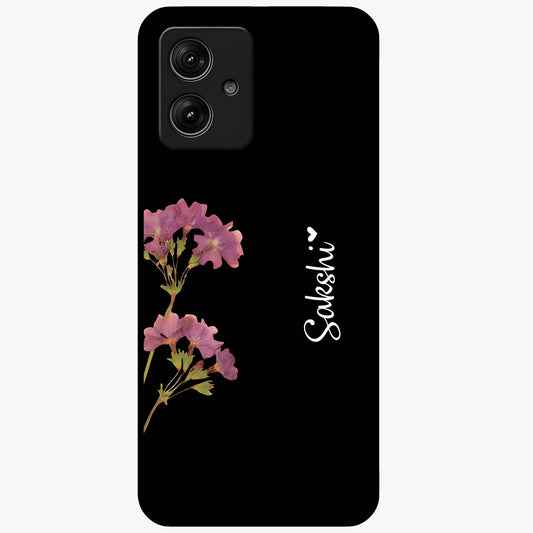 Riching Lavender Flower Custom Name Glass Case showing flat back view with lavender floral artwork and personalized name design.