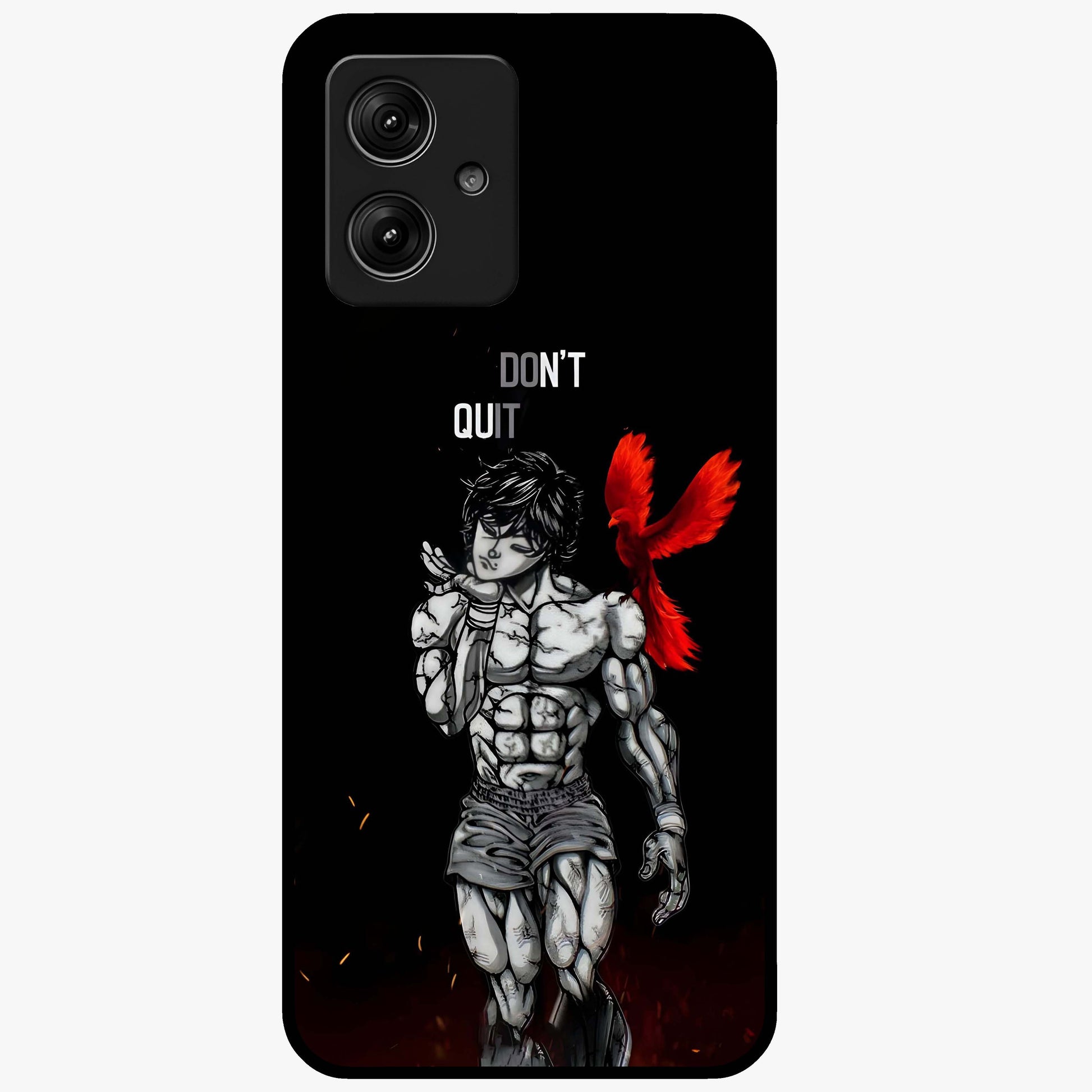 Rise Beyond Limits Glass Case showing flat back view with motivational typography artwork and glossy glass finish.