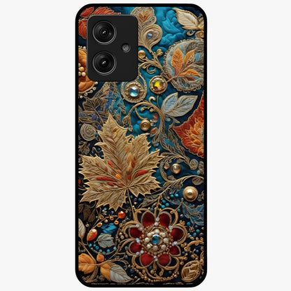 Royal Jewel Garden Glass Case showing flat back view with decorative floral garden artwork and glossy glass finish.