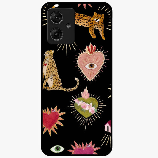 Sacred Jungle Heart Glass Case showing flat back view with jungle inspired heart artwork and glossy glass finish.