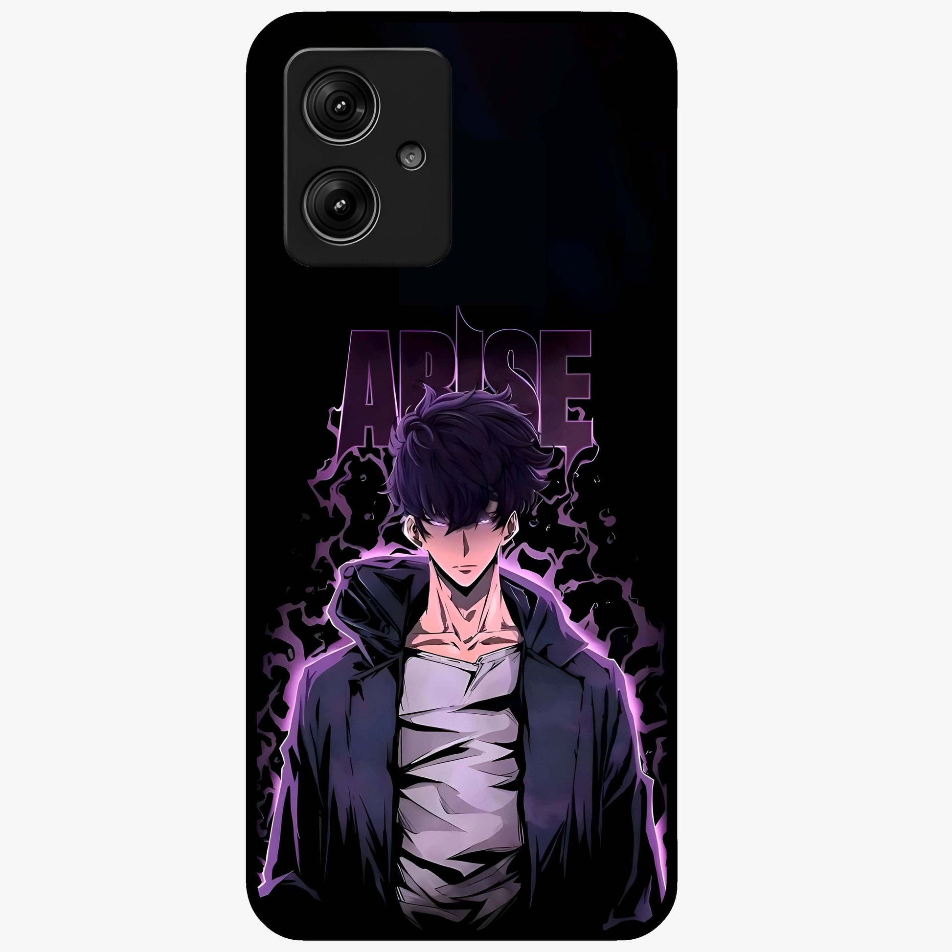 Shadow Monarch Awakening Glass Case showing flat back view with powerful dark monarch themed artwork and glossy glass finish.