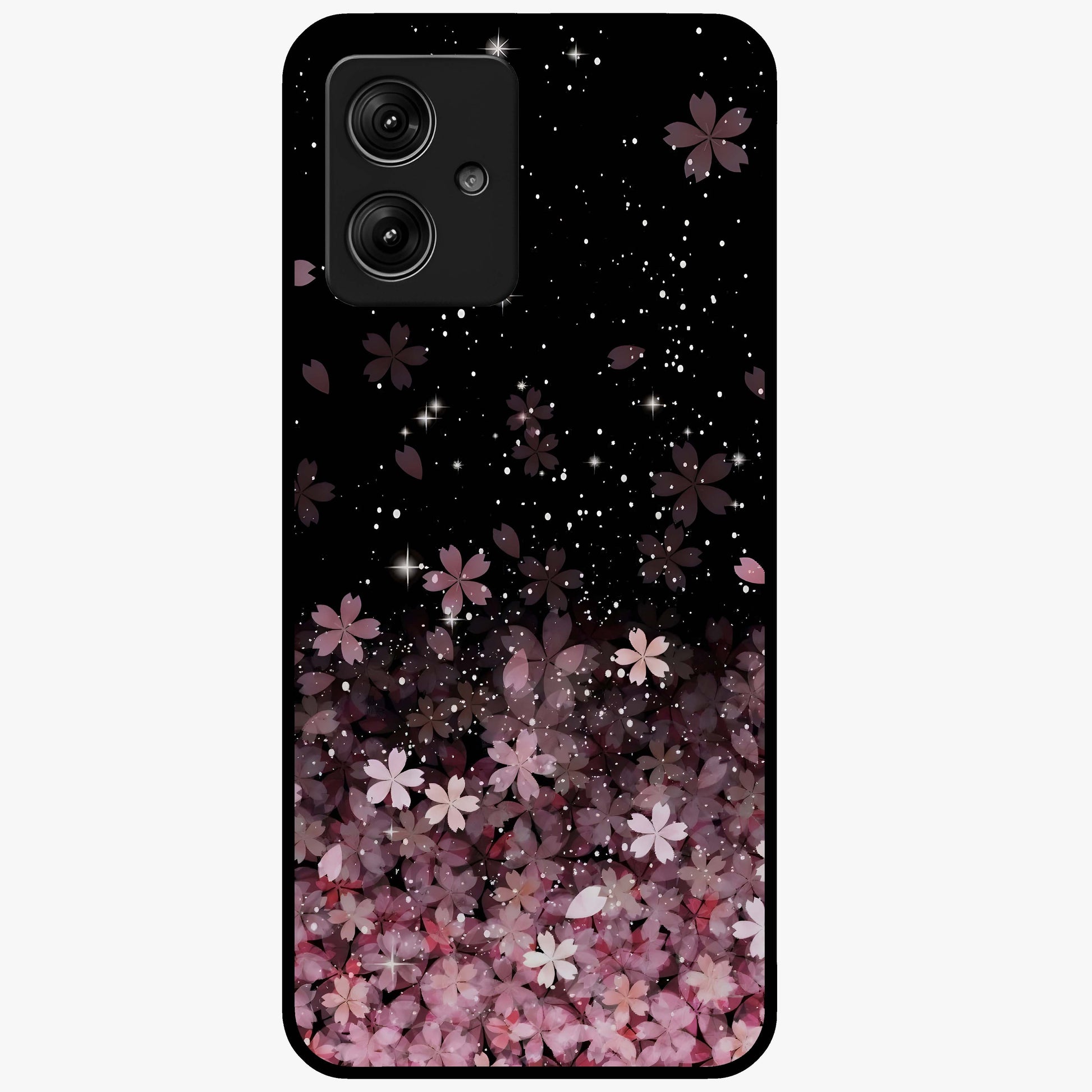 Small Starry Flowers Glass Case showing flat back view with delicate starry floral artwork and glossy glass finish.