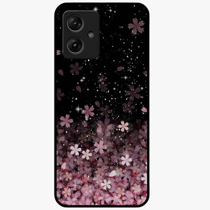 Small Starry Flowers Glass Case showing flat back view with delicate starry floral artwork and glossy glass finish.