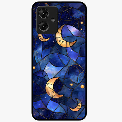 Starlit Sky Tapestry Glass Case showing flat back view with decorative starry sky tapestry artwork and glossy glass finish.