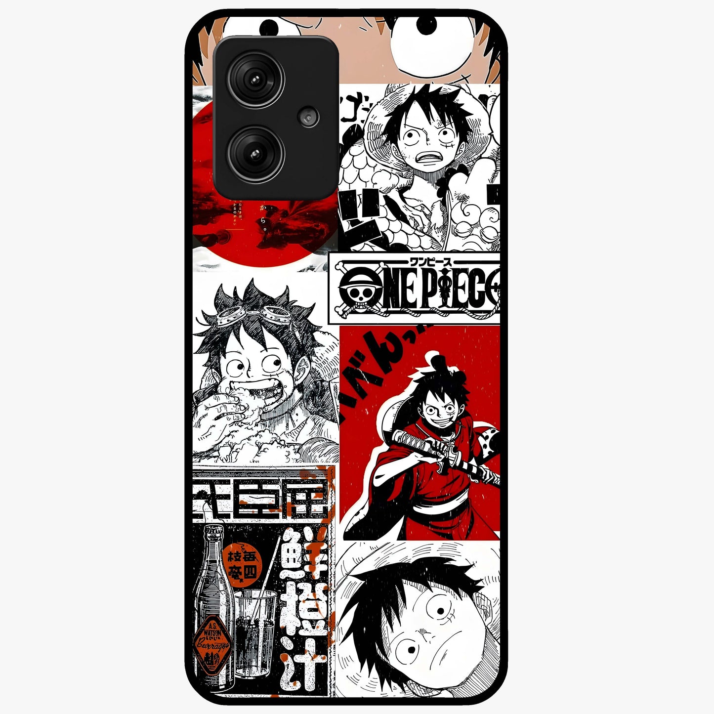 Strawhat Chaos Panels Glass Case showing flat back view with anime inspired chaos panel artwork and glossy glass finish.