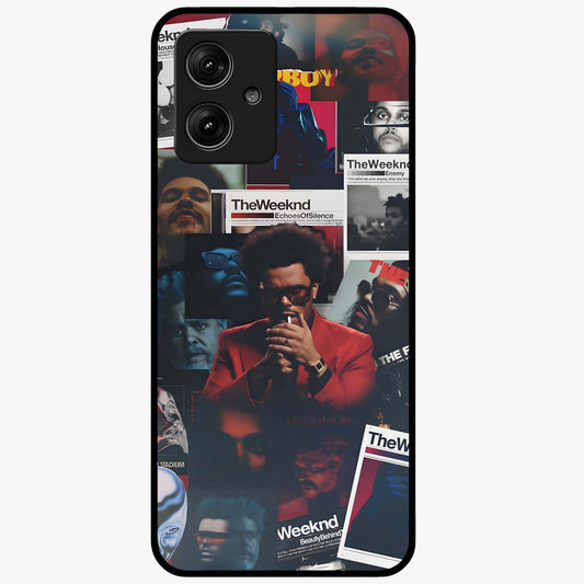 The Weeknd Glass Case showing flat back view with music inspired artistic portrait artwork and glossy glass finish.