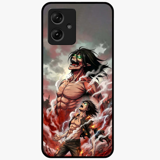 Titan Awakening Fury Glass Case showing flat back view with powerful titan inspired artwork and glossy glass finish.