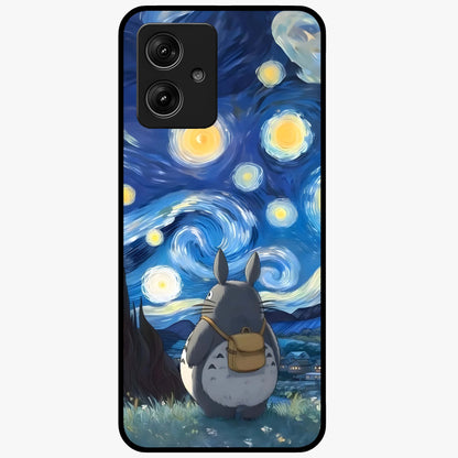 Totoro In Van Gogh Art Glass Case showing flat back view with whimsical character artwork inspired by Van Gogh style and glossy glass finish.
