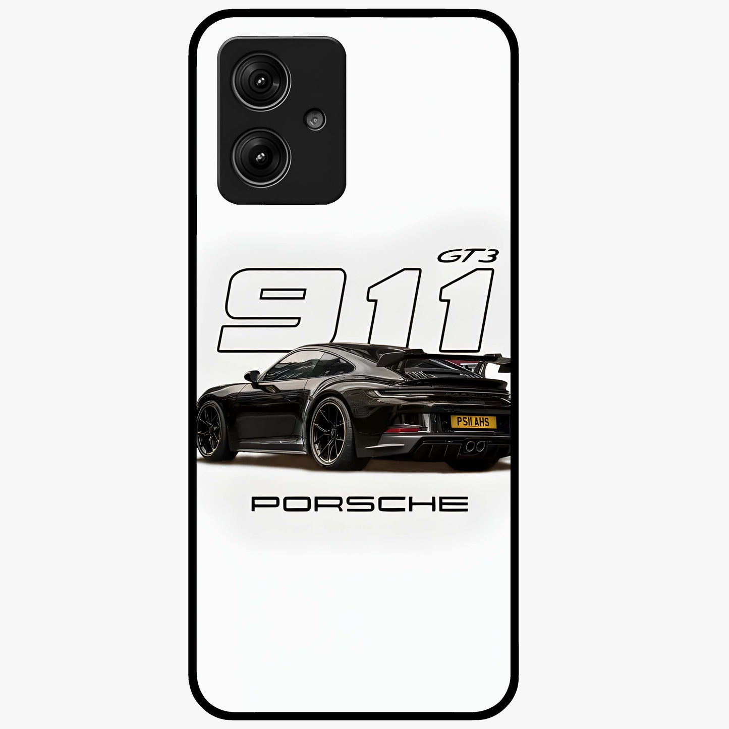 Turbo Legacy Icon Glass Case showing flat back view with iconic sports car inspired artwork and glossy glass finish.