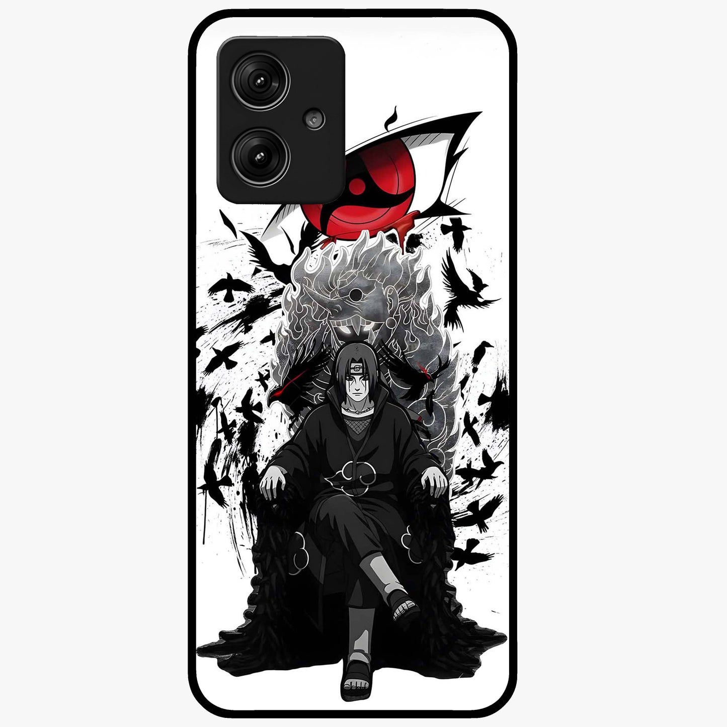 Uchiha Shadow Throne Glass Case showing flat back view with cosmic underwater themed artwork and glossy glass finish.