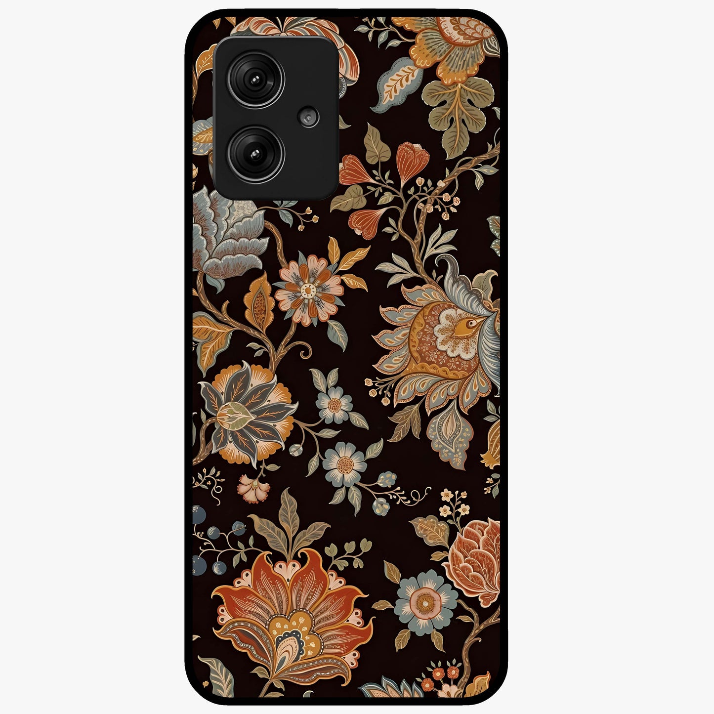 Vintage Floral Dream Glass Case showing flat back view with classic floral artwork and glossy glass finish.