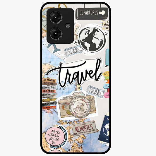 Wanderlust Journal Glass Case showing flat back view with travel inspired artwork and glossy glass finish.