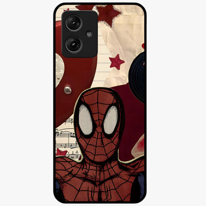 Web Warrior Vibes Glass Case showing flat back view with superhero inspired web themed artwork and glossy glass finish.