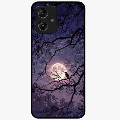 Whispering Moon Silence Glass Case showing flat back view with serene moon themed artwork and glossy glass finish.