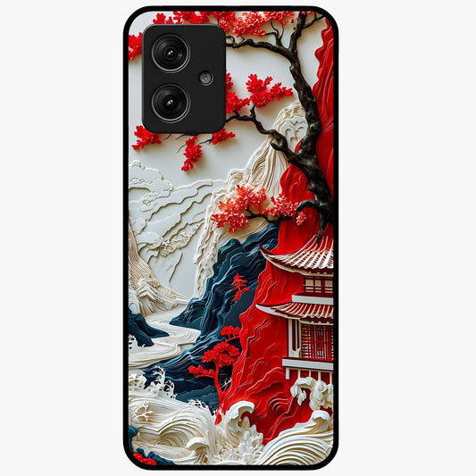 Whispers Of Sakura Waves Glass Case showing flat back view with cherry blossom wave artwork and glossy glass finish.