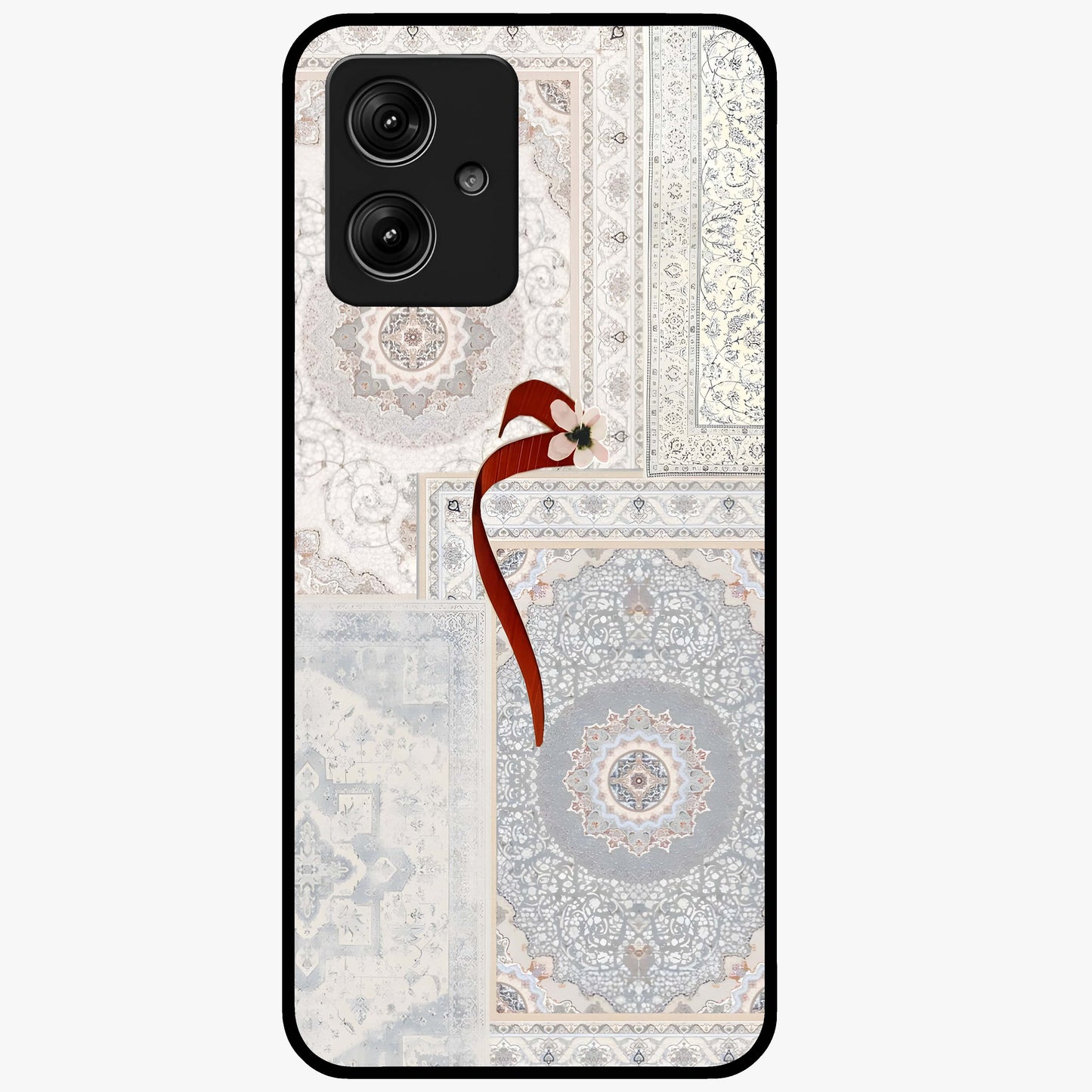White Aesthetic Bow Glass Case showing flat back view with minimal bow artwork and glossy glass finish.