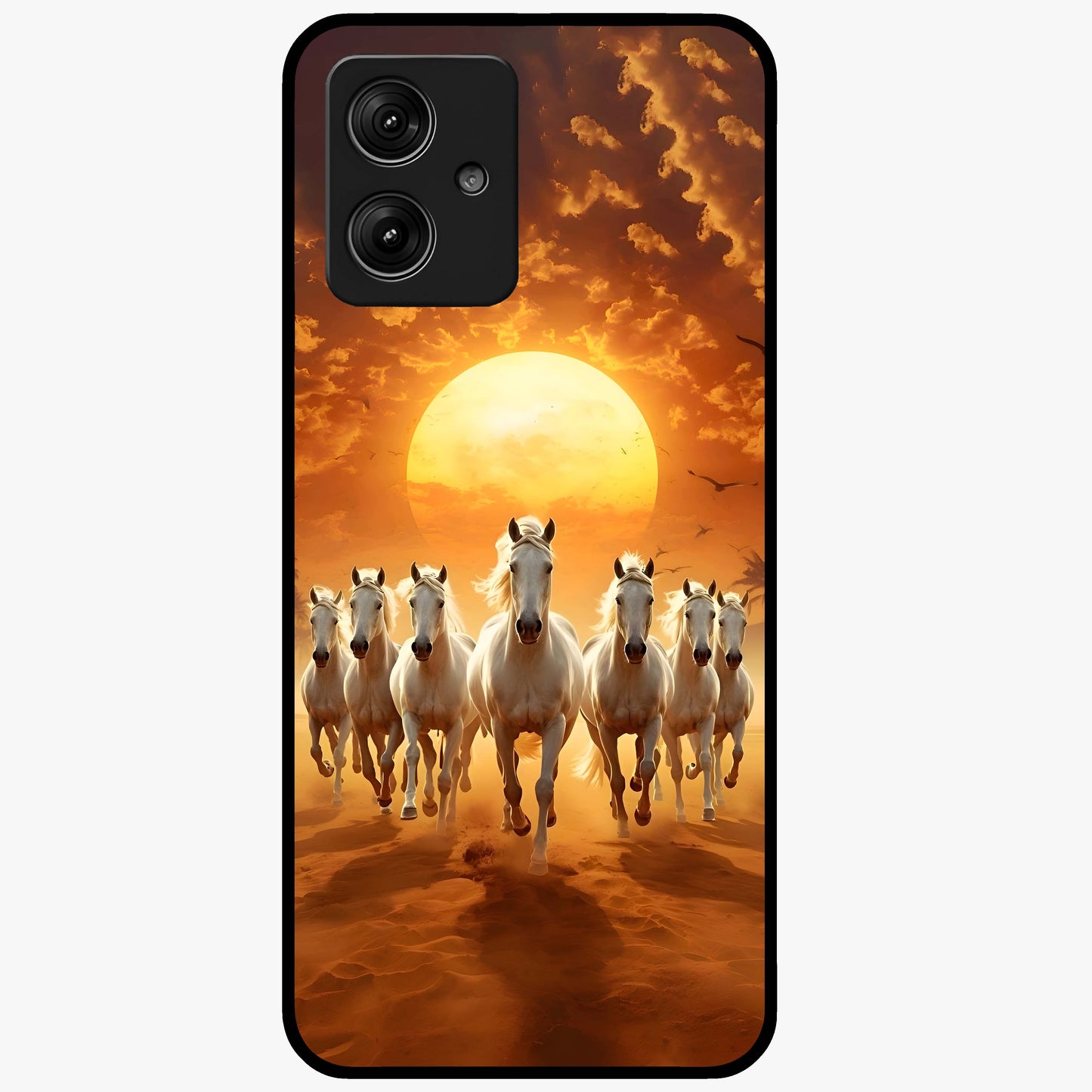 Wild Sunset Majesty Glass Case showing flat back view with majestic sunset landscape artwork and glossy glass finish.