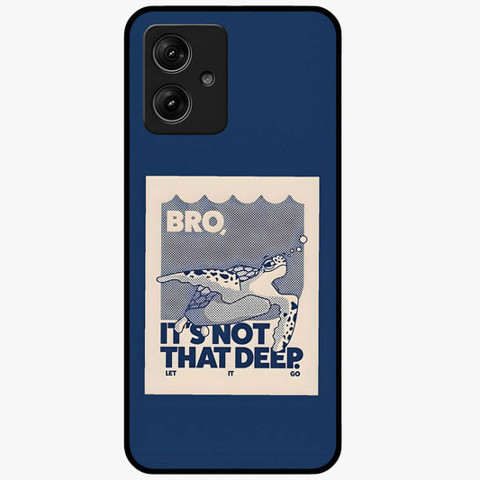 Worry Less Swim Glass Case showing flat back view with playful motivational artwork and glossy glass finish.