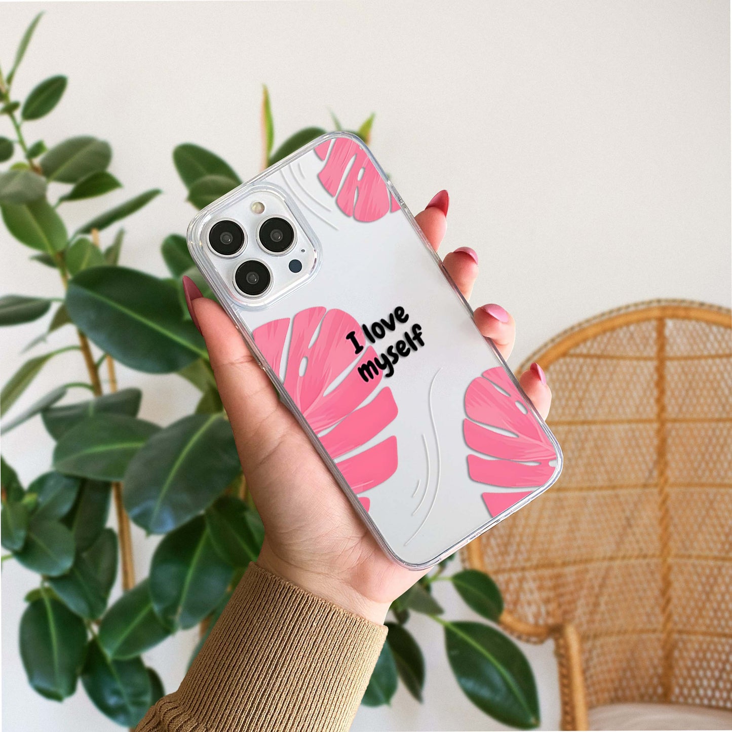 Pink Leaf Love Clear Silicon Cover