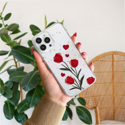 Scarlet Tulip Hearts Clear Silicon Cover