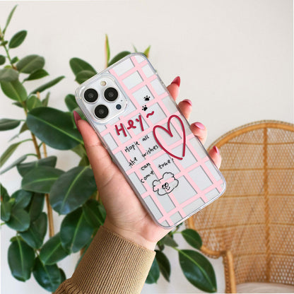 Pink Grid Wishes Clear Silicon Cover