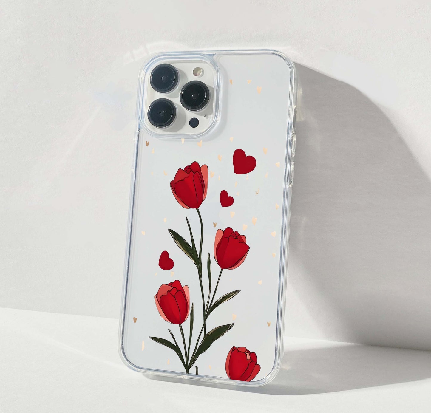 Scarlet Tulip Hearts Clear Silicon Cover