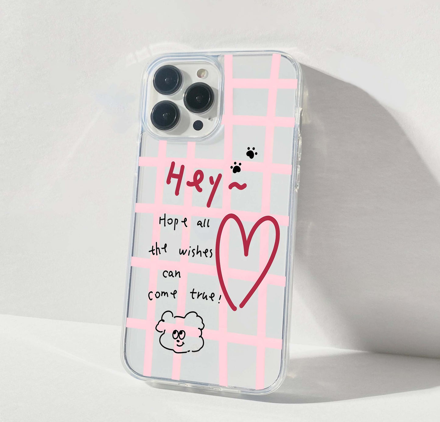 Pink Grid Wishes Clear Silicon Cover