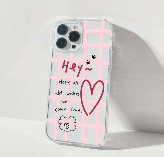 Pink Grid Wishes Clear Silicon Cover