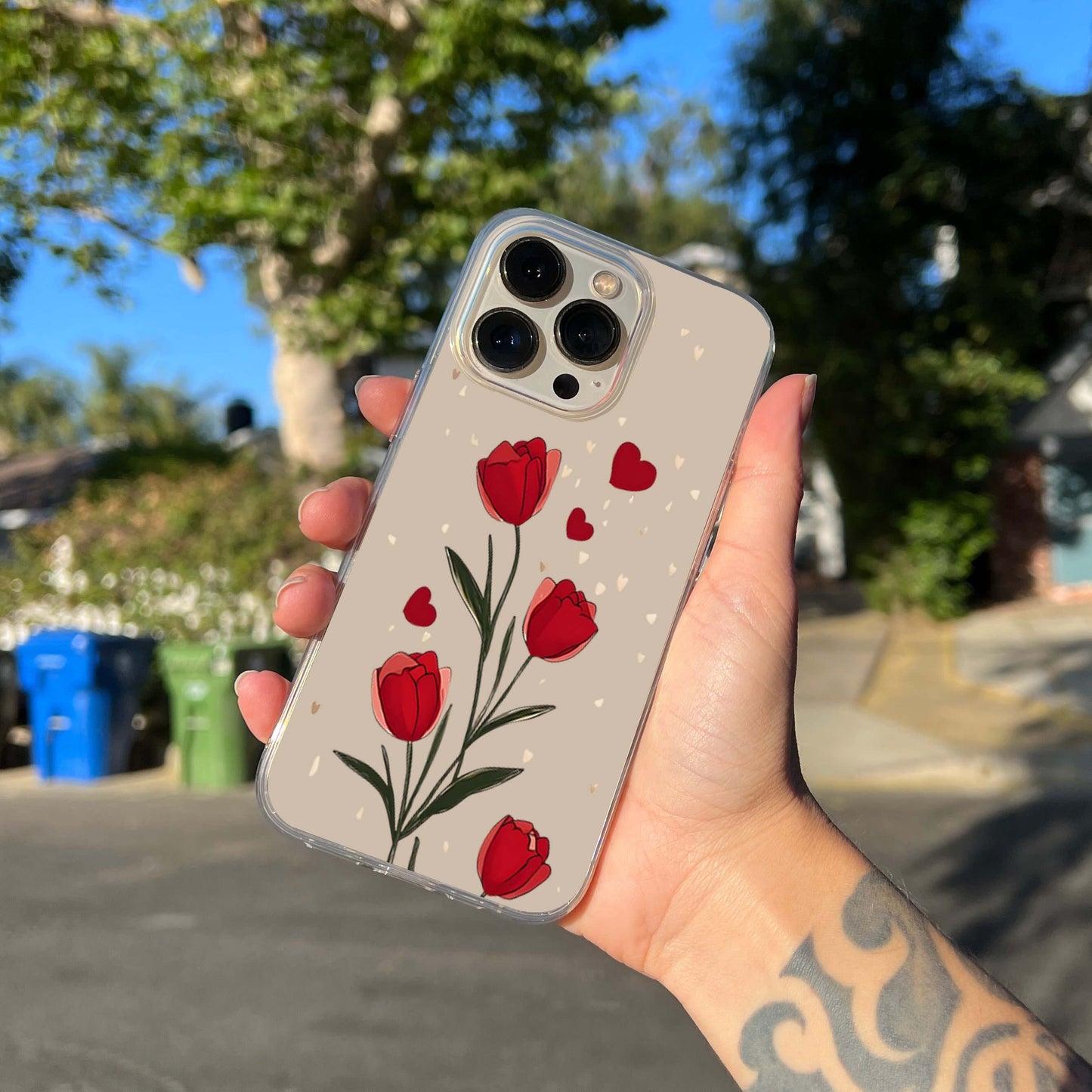 Scarlet Tulip Hearts Clear Silicon Cover