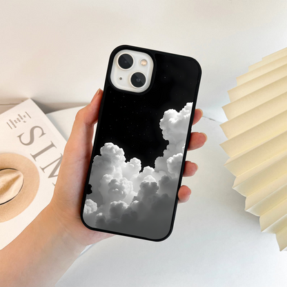 Black Background With White Cloud Glass Case