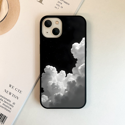 Black Background With White Cloud Glass Case